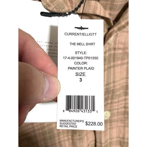 Current Elliott Size 3 The Mell Shirt Painter Plaid Button Raw Hem NWT Womens - Picture 6 of 9